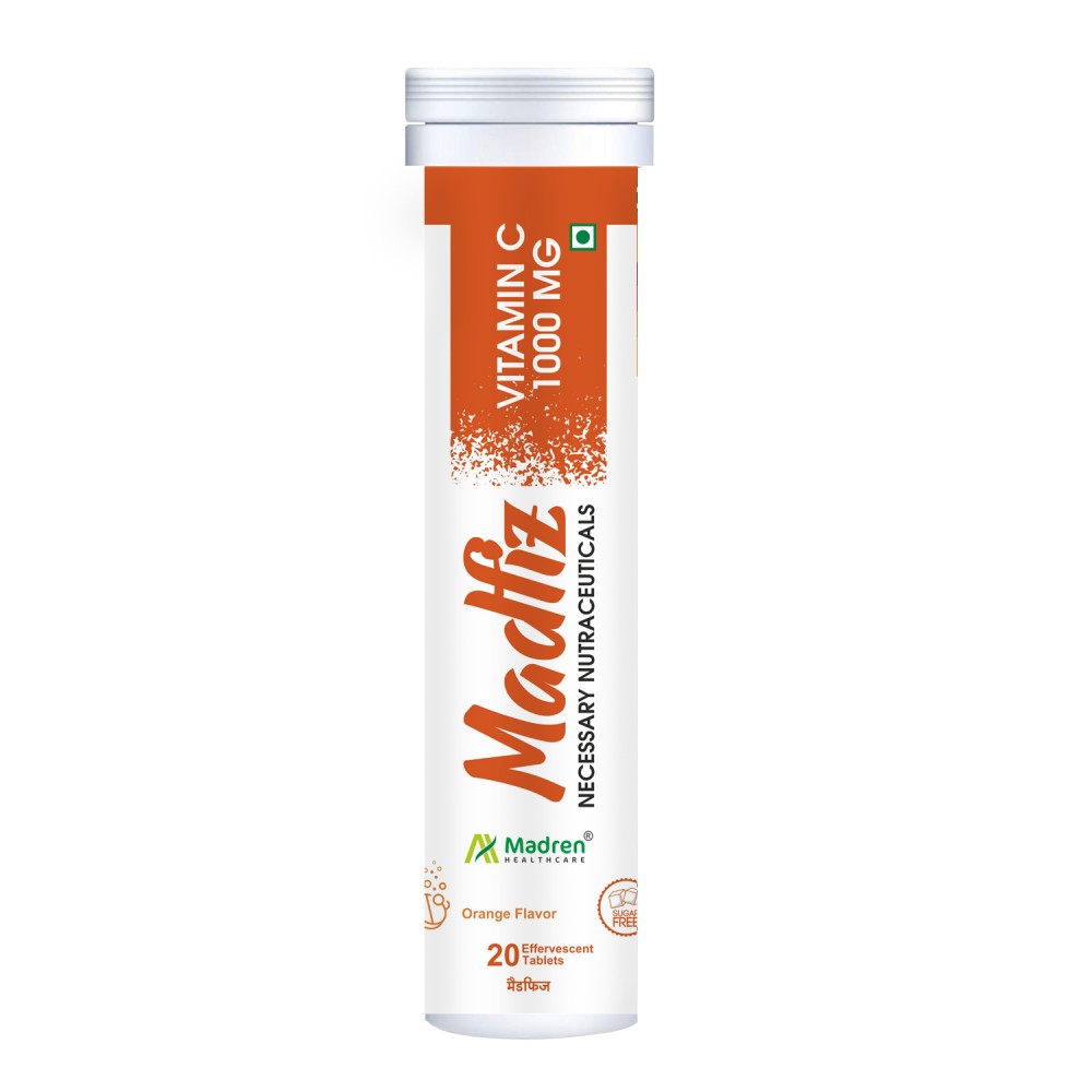Buy Madren Healthcare Madfiz Vitamin C 1000 Mg Vegetarian Effervescent Tablets Orange Flavour Shophealthy In